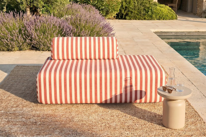 Canapé 2 places modulable, mousse écologique et assise ferme  - Tissu extérieur à rayures, blanc et rouge