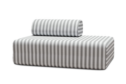 Canapé 2 places modulable, mousse écologique et assise ferme  - Tissu extérieur à rayures, blanc et gris