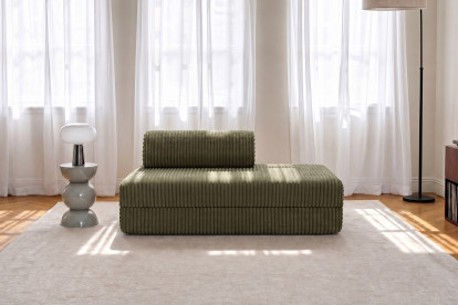 Canapé 2 places convertible et modulable, mousse écologique et assise ferme - Velours côtelé XL Vert