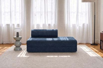 Canapé 2 places convertible et modulable, mousse écologique et assise ferme - Velours côtelé XL Bleu