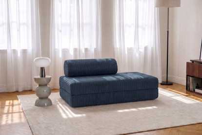 Canapé 2 places convertible et modulable, mousse écologique et assise ferme - Velours côtelé XL Bleu