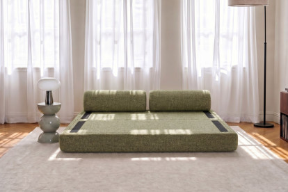 Canapé 3 places convertible et modulable, mousse écologique et assise ferme  - Tissu tweed Vert