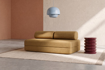 Canapé 3 places convertible et modulable, mousse écologique et assise ferme  - Tissu tweed Jaune