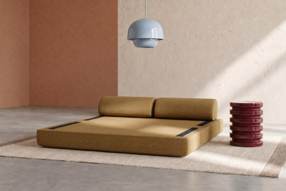 Canapé 3 places convertible et modulable, mousse écologique et assise ferme  - Tissu tweed Jaune