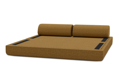 Canapé 3 places convertible et modulable, mousse écologique et assise ferme  - Tissu tweed Jaune