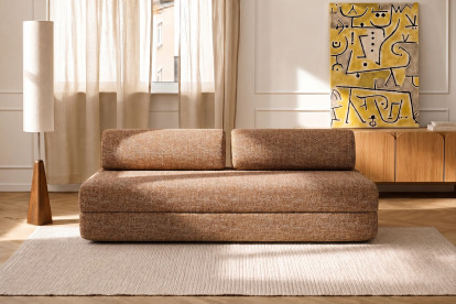 Canapé 3 places convertible et modulable, mousse écologique et assise ferme  - Tissu tweed Marron