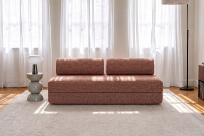 Canapé 3 places convertible et modulable, mousse écologique et assise ferme  - Tissu tweed Rouge