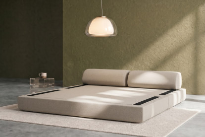 Canapé 3 places convertible et modulable, mousse écologique et assise ferme  - Tissu lisse Beige
