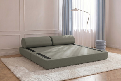 Canapé 3 places convertible et modulable, mousse écologique et assise ferme  - Tissu lisse Taupe