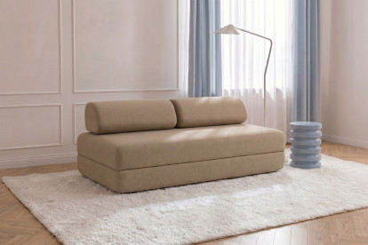 Canapé 3 places convertible et modulable, mousse écologique et assise ferme  - Tissu lisse Marron