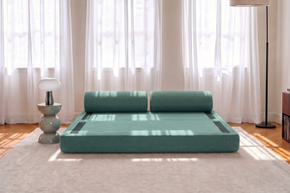 Canapé 3 places convertible et modulable, mousse écologique et assise ferme  - Tissu lisse Vert