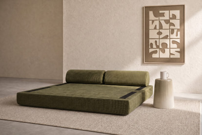 Canapé 3 places convertible et modulable, mousse écologique et assise ferme  - Velours côtelé Vert