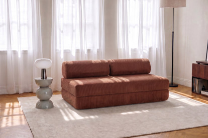 Canapé 3 places convertible et modulable, mousse écologique et assise ferme  - Velours côtelé Terracotta