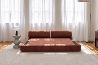Canapé 3 places convertible et modulable, mousse écologique et assise ferme  - Velours côtelé Terracotta