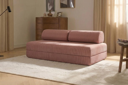 Canapé 3 places convertible et modulable, mousse écologique et assise ferme  - Velours côtelé Rose