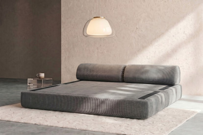 Canapé 3 places convertible et modulable, mousse écologique et assise ferme  - Velours côtelé Gris