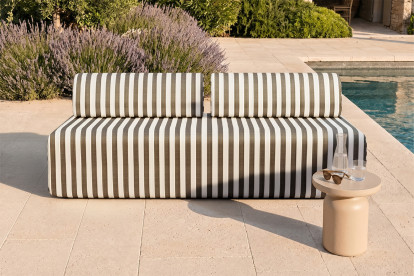 Canapé 3 places modulable, mousse écologique et assise ferme  - Tissu extérieur à rayures, blanc et gris anthracite