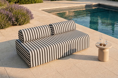Canapé 3 places modulable, mousse écologique et assise ferme  - Tissu extérieur à rayures, blanc et gris anthracite