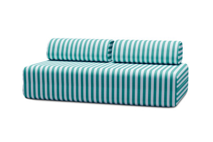 Canapé 3 places modulable, mousse écologique et assise ferme  - Tissu extérieur à rayures, blanc et bleu turquoise