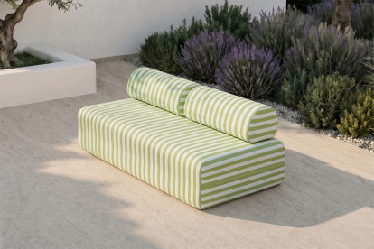 Canapé 3 places modulable, mousse écologique et assise ferme  - Tissu extérieur à rayures, blanc et vert anis