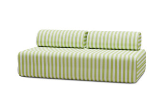 Canapé 3 places modulable, mousse écologique et assise ferme  - Tissu extérieur à rayures, blanc et vert anis