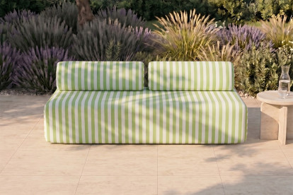 Canapé 3 places modulable, mousse écologique et assise ferme  - Tissu extérieur à rayures, blanc et vert anis