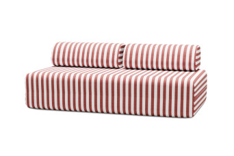 Canapé 3 places modulable, mousse écologique et assise ferme  - Tissu extérieur à rayures, blanc et rouge