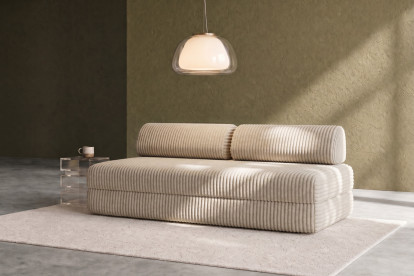 Canapé 3 places convertible et modulable, mousse écologique et assise ferme  - Velours côtelé XL Beige