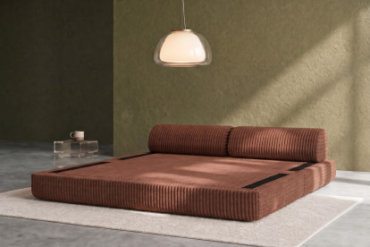 Canapé 3 places convertible et modulable, mousse écologique et assise ferme  - Velours côtelé XL Terracotta
