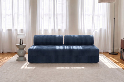 Canapé 3 places convertible et modulable, mousse écologique et assise ferme  - Velours côtelé XL Bleu