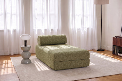 Méridienne convertible et modulable, mousse écologique et assise ferme  - Tissu tweed Vert
