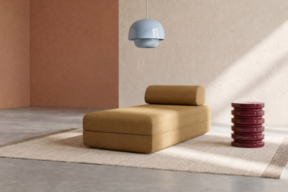 Méridienne convertible et modulable, mousse écologique et assise ferme  - Tissu tweed Jaune