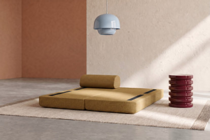 Méridienne convertible et modulable, mousse écologique et assise ferme  - Tissu tweed Jaune