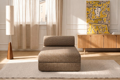 Méridienne convertible et modulable, mousse écologique et assise ferme  - Tissu tweed Marron