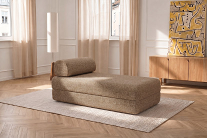 Méridienne convertible et modulable, mousse écologique et assise ferme  - Tissu tweed Marron