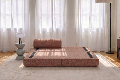 Méridienne convertible et modulable, mousse écologique et assise ferme  - Tissu tweed Rouge