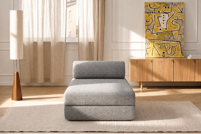 Méridienne convertible et modulable, mousse écologique et assise ferme  - Tissu tweed Gris