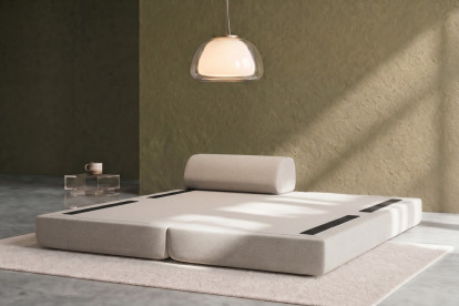 Méridienne convertible et modulable, mousse écologique et assise ferme  - Tissu lisse Beige