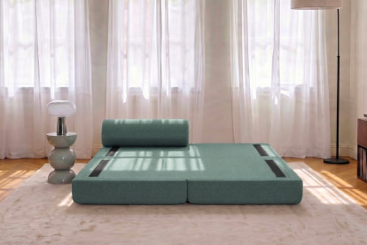 Méridienne convertible et modulable, mousse écologique et assise ferme  - Tissu lisse Vert