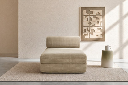 Méridienne convertible et modulable, mousse écologique et assise ferme  - Velours côtelé Beige