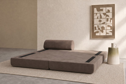 Méridienne convertible et modulable, mousse écologique et assise ferme  - Velours côtelé Taupe