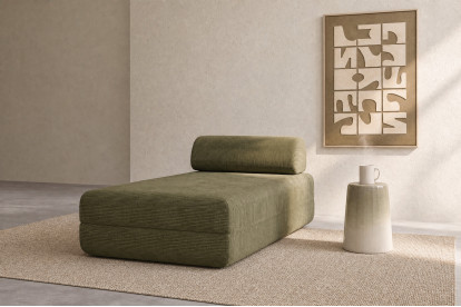 Méridienne convertible et modulable, mousse écologique et assise ferme  - Velours côtelé Vert