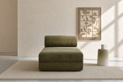 Méridienne convertible et modulable, mousse écologique et assise ferme  - Velours côtelé Vert