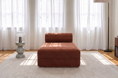 Méridienne convertible et modulable, mousse écologique et assise ferme  - Velours côtelé Terracotta