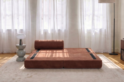 Méridienne convertible et modulable, mousse écologique et assise ferme  - Velours côtelé Terracotta