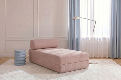 Méridienne convertible et modulable, mousse écologique et assise ferme  - Velours côtelé Rose pâle