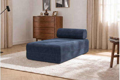 Méridienne non convertible et modulable - Velours côtelé Bleu