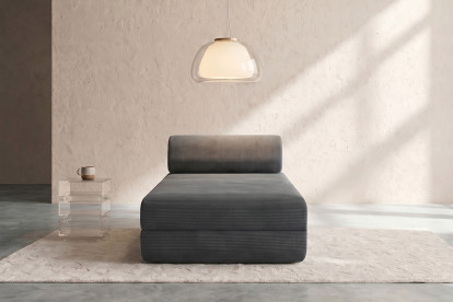 Méridienne convertible et modulable, mousse écologique et assise ferme  - Velours côtelé Gris