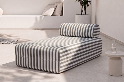 Méridienne modulable, mousse écologique et assise ferme  - Tissu extérieur à rayures, blanc et gris anthracite