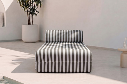 Méridienne modulable, mousse écologique et assise ferme  - Tissu extérieur à rayures, blanc et gris anthracite